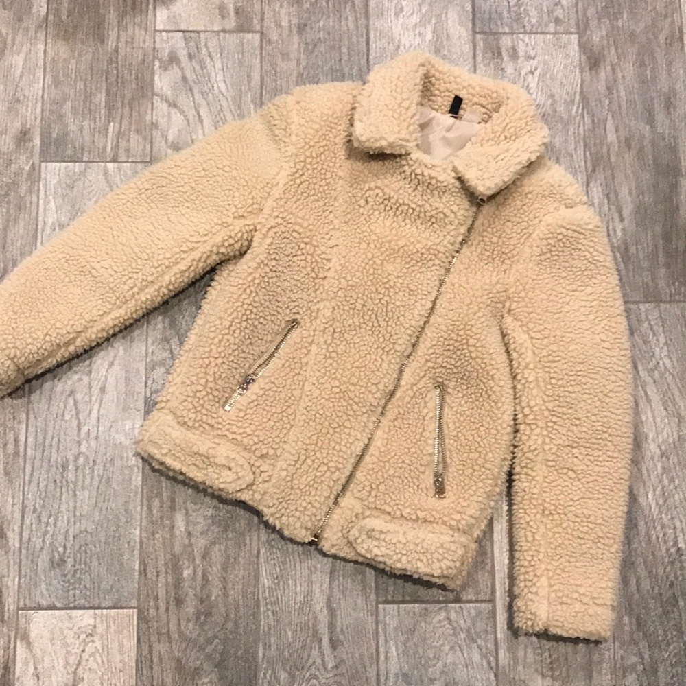H&M  pile biker jacket Teddy beige